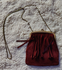 Umhängetasche Wildleder Fransen Bordeaux 14 x 15 x 10cm