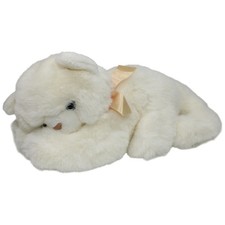 Teddy-Hermann Weiße Katze mit Schleife, liegend Kuscheltier 34cm Gebraucht Katze