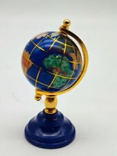 Lapis Drehbarer Tischglobus gelbvergoldet Lapis Multi-Edelstein Vintage 11cm Ho.