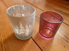 2 Große Glas Votiv-Kerzenhalter Windlicht Silber Lila Hirsch Rentier H 12,5 & 10