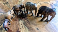 Elefanten Figuren , Elefantenfamilie , Herde , 5 Stück , Massivholz