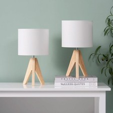 EDISHINE Tischlampe Vintage, Nachttischlampe 2er Set,Weiß, Stativ Holz LED