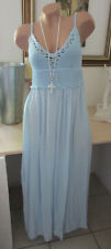 Häkel Strand Kleid Vintage Blogger Sommer Hippie Maxikleid Blau IBIZA 36 38 40 S