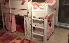 Hochbett in Jugendbett umwandelbar, weiß Mit rosa Vorhängen u Segel,für Mädchen