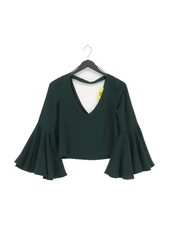 Zara Damen Top M Grün 100% Polyester Langarm V-Ausschnitt Cropped
