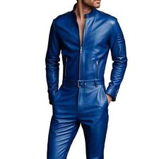 Herren Blau Leder Slim Fit