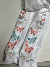 KINDERSTRUMPFHOSE STRUMPFHOSE Weiß Mit Schmetterling Mustern Fein Gr. 110