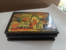 * Russische Holz Lackdose Schatulle Deckeldose Mstera Княгиня Ольга 13x9,5x3,3cm
