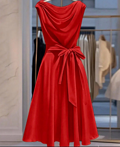 Elegantes rotes satin midi - rotes,