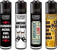 CLIPPER Classic  Mehrweg Feuerzeug - 4er Set - "SPRÜCHE 3" - NEU - CL172