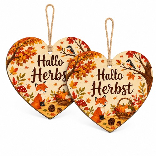 Herbstdeko holz herz fuchs - holz,