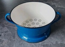 Altes Email Sieb mit Griffen Blau Abtropfsieb Durchschlag Küchensieb Emaille