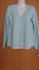 Di Bari, Damen Strickpjacke, fein, Türkis/weiß Gr. 40 /42