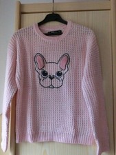 Pullover für Damen, Gr. S rosa mit Bulldogge