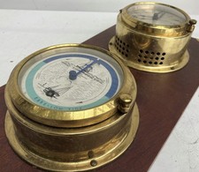 2x Wempe Chronometer Schiffsuhr Yachtuhr Glasenuhr Barometer Messing Uhr Set