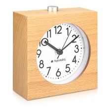 Analog Holz Wecker Uhr mit Snooze Ziffernblatt Alarm Licht Naturholz Hellbraun