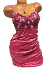 Partykleid Glitzer Pailletten Satin Abendkleid Etuikleid Cocktailkleid Rosa  36