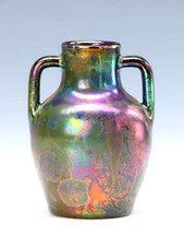 MASSIER, VALLAURIS: HERRLICHE LÜSTER-KERAMIKVASE KIRSCHENDEKOR um 1900 SIGNIERT