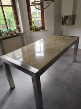 Stabiler Edelstahltisch Esstisch Wohnzimmertisch mit massiver Steinplatte Granit