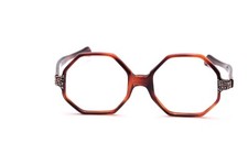 Dünne 8-eckige havanna farbene Brille 60er Jahre mit seitlichem Strassdekor   B4