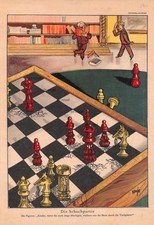 Schach Schachfiguren Schachspiel - 1933 - Historische Satire Karikatur ~21x30cm