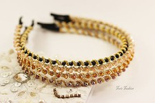 Haarreif Haarreifen Tiara Diadem Perlen Metallkette Haarschmuck A247