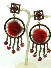 Rosa Templin  Ohrclips Haenger  Rote Rosen mit roten Puscheln