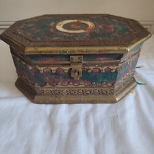 ALT Holzbox Mit Messingeinlage Dekor Girlande Aus Reben