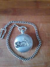 Herren-Taschenuhr, Motiv: Harley Davidson Silberfarben, mit Sprungdeckel & Kette