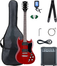 Top Einsteiger E-Gitarre Set Cherry Red mit Verstärker, Tuner, Gigbag & Gurt