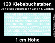 Buchstaben je 4 Stck + Zahlen & Zeichen 1cm hoch Klebebuchstaben Weiss