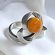 * Eleganter Damenring * Bernstein - Butterscotch * Vintage * Silber 835 * (1526)