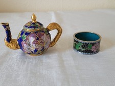 Vintage Antike Chinesische Cloisonne Miniatur Teekanne und ein Ring