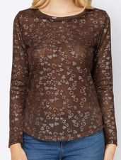 Tesini Damen Pullover Pulli Oberteil Rund-Ausschnitt Langarm Braun/Silber  Gr.44