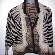 Painted Pony Vintage Damen M 100% Cotton Safari Animal Tapestry Button Vest