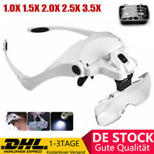 Profi LED Kopflupe Lupenbrille 5 Vergrößerungsbrille Stirnlupe Licht Brillenlupe