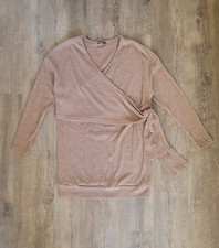 Damen Minikleid Wickeloptik Feinripp Strick V-Ausschnitt Langarm Pulloverkleid