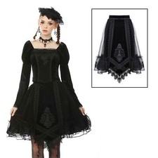 DARK IN LOVE Gothic Lolita Rock Prachtvoll Samt mit Tüll + Spitze Schwarz Edel