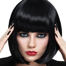 NEU Damen Wie Echthaar Kurzhaarperücke Volle Bob Glatt Pony Perücke Mode