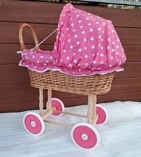 Puppenwagen, Kinderwagen aus Weide - pink - 46 x 30 x 56cm