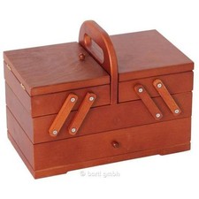 BARTL 110718 - Nähkästchen braun Nähkoffer aus Holz aufklappbar Klassisch Neu