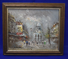 Kleines Ölbild von Paris, Ölbild Montmartre, Pariser Straßenzene, signiert