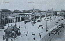 AK München Hauptbahnhof 1913 Kutsche Tram