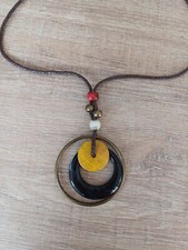 Damen Halskette Schwarz Rund Gold Kunststoff Anhänger Groß Modeschmuck