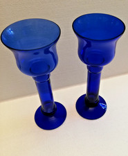 Paar Vintage Kobaltblau Glas Kerzenständer/Vase/Hyazinthenbirne Deko