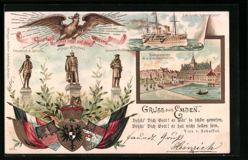 Lithographie emden yacht - emden,,