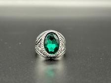 Vintage Stil Ring - grüner Stein - Größe 58 - Oval silberfarben - Retro Damen