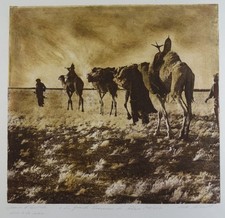 La grande Traversée du Sahara - Lotte Schwalb Farbradierung Wüste Karawane 1988