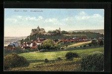Ranis i. Thür., Gesamtansicht mit dem Schloss vom Feld aus, Ansichtskarte 