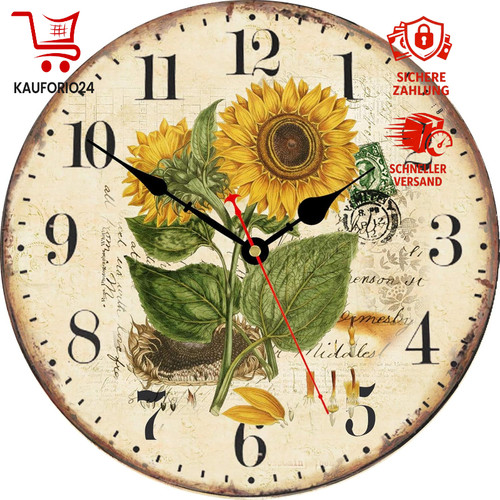Wanduhr 34cm holz sonnenblume - 34cm,